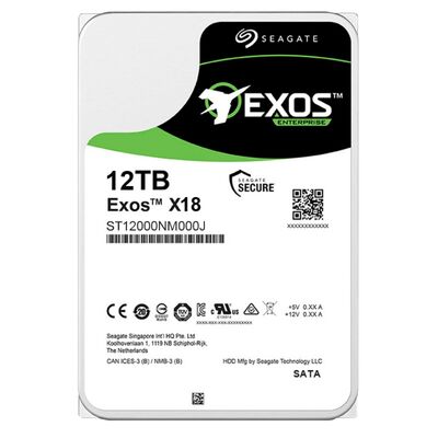 Seagate Exos X18 ST12000NM000J 12TB Interne harde schijf 7200 RPM 256MB Cache SATA 6Gb/s CMR Enterprise HDD voor 24/7 Server Storage